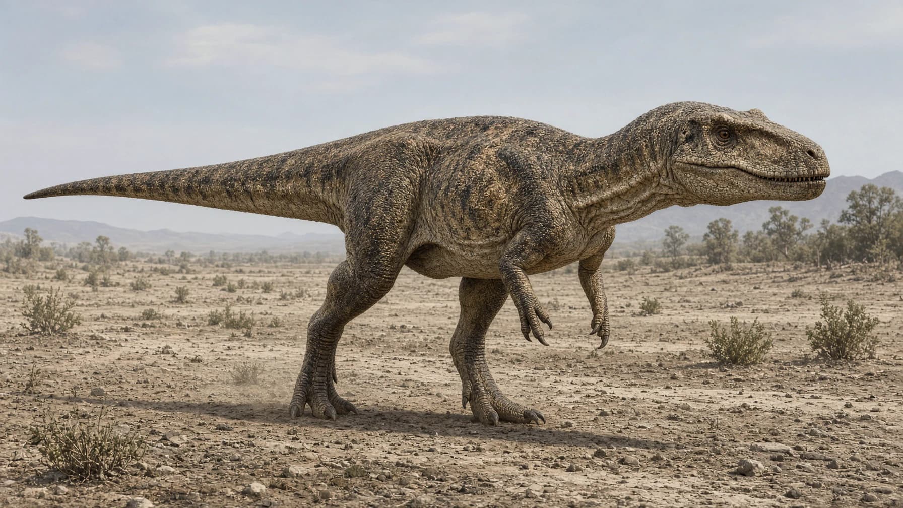 Reconstruction of Allosaurus, a medium carnivore theropod from the Jurassic period.