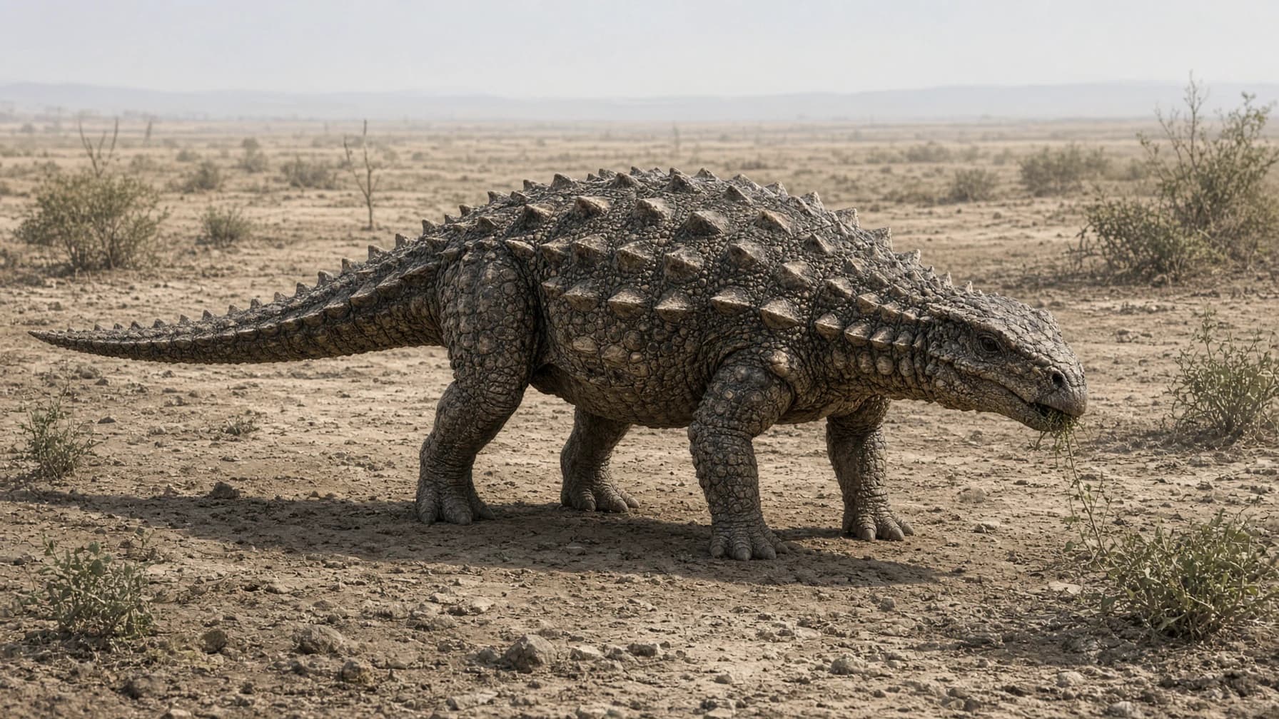 Reconstruction of Ankylosaurus, a medium herbivore ornithischian from the Cretaceous period.