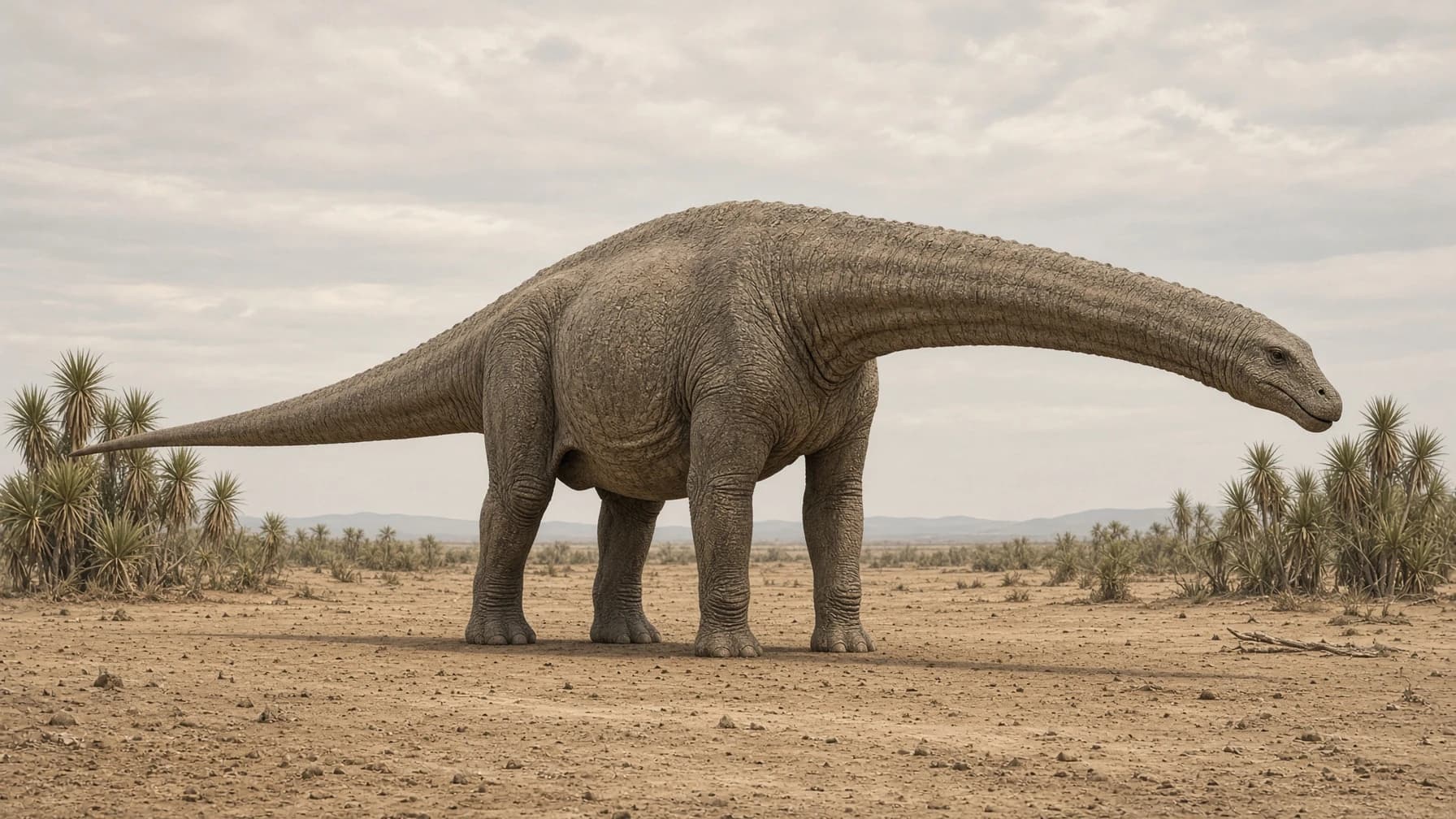 Reconstruction of Argentinosaurus, a large herbivore sauropodomorph from the Cretaceous period.