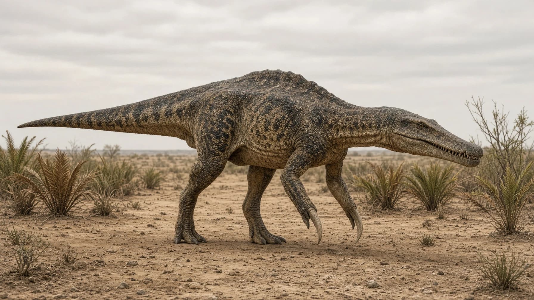 Reconstruction of Baryonyx, a large carnivore theropod from the Cretaceous period.