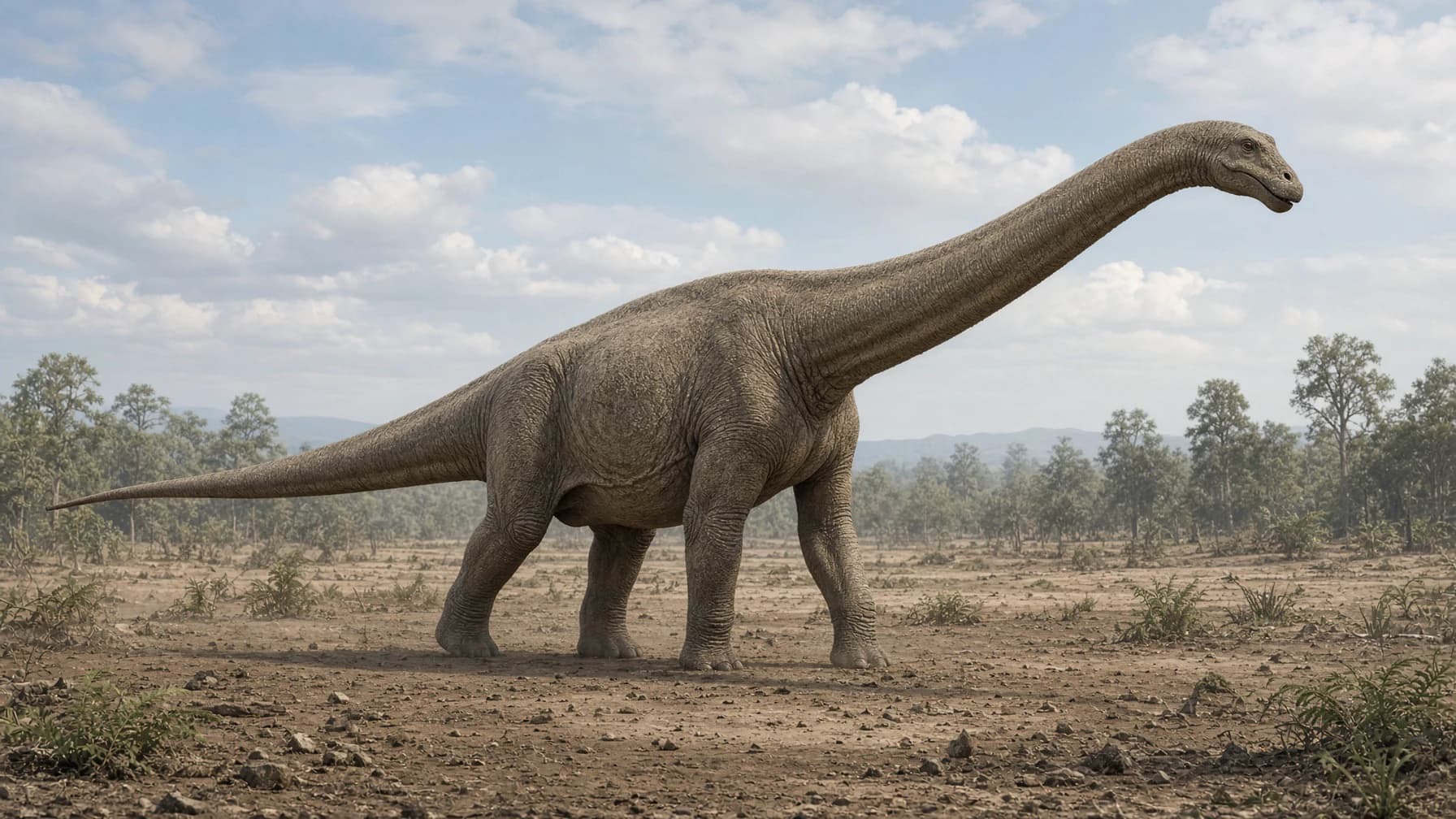 Reconstruction of Brachiosaurus, a large herbivore sauropodomorph from the Jurassic period.