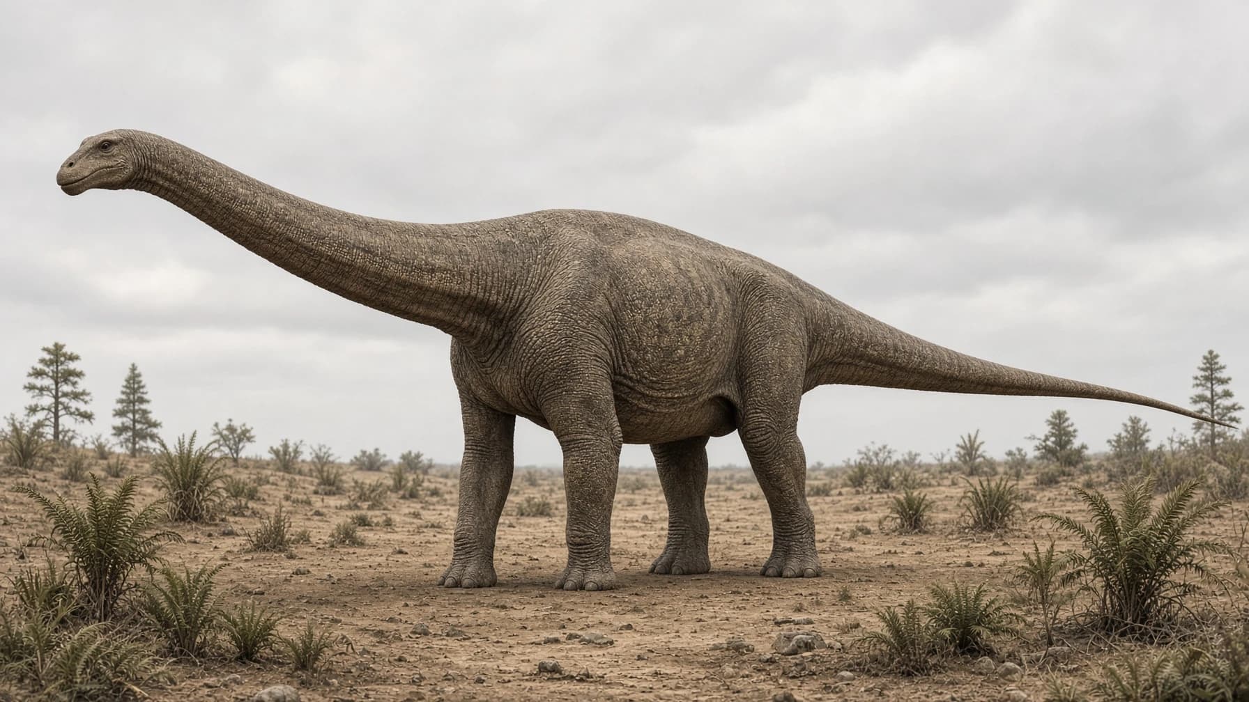 Reconstruction of Brontosaurus, a large herbivore sauropodomorph from the Jurassic period.