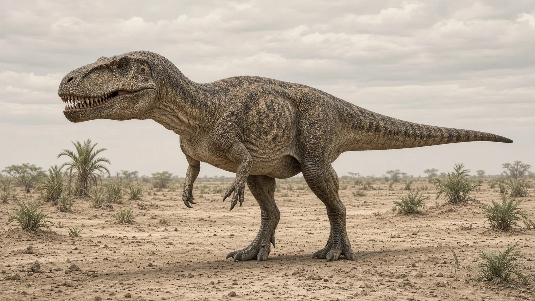 Reconstruction of Carcharodontosaurus, a large carnivore theropod from the Cretaceous period.