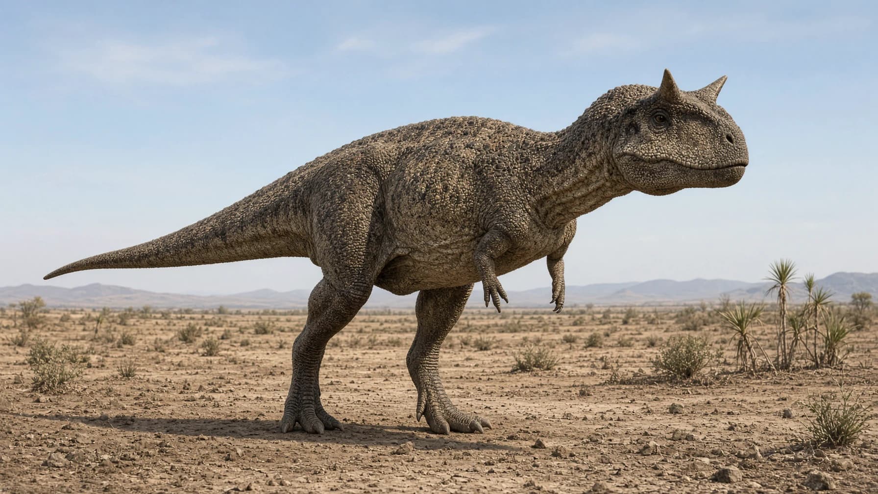Reconstruction of Carnotaurus, a medium carnivore theropod from the Cretaceous period.