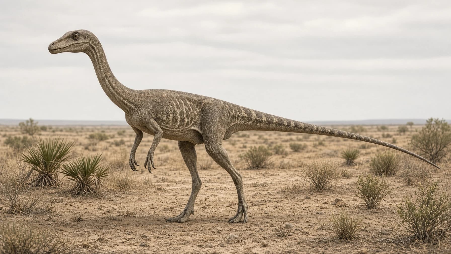 Reconstruction of Coelophysis, a medium carnivore theropod from the Triassic period.
