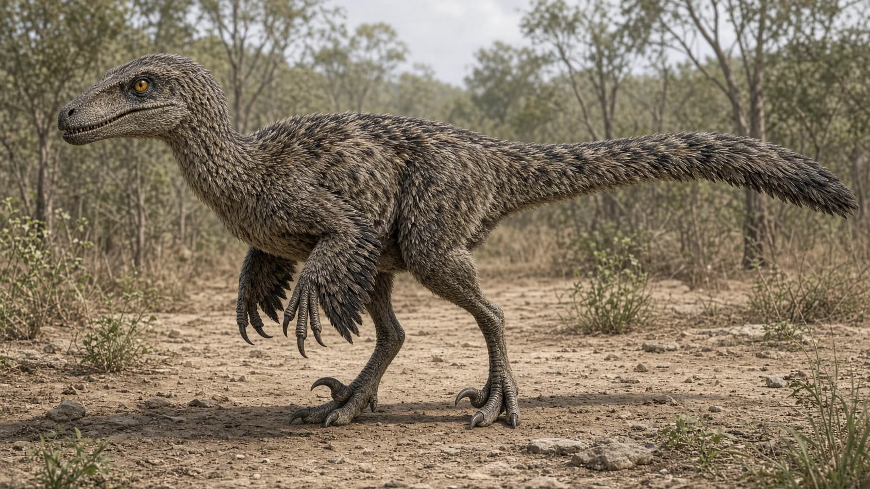 Reconstruction of Deinonychus, a medium carnivore theropod from the Cretaceous period.
