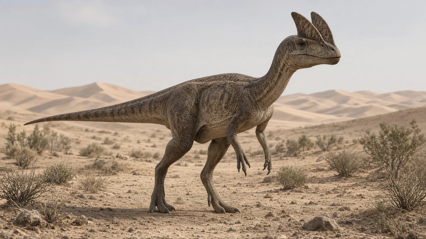 Reconstruction of Dilophosaurus, a medium carnivore theropod from the Jurassic period.
