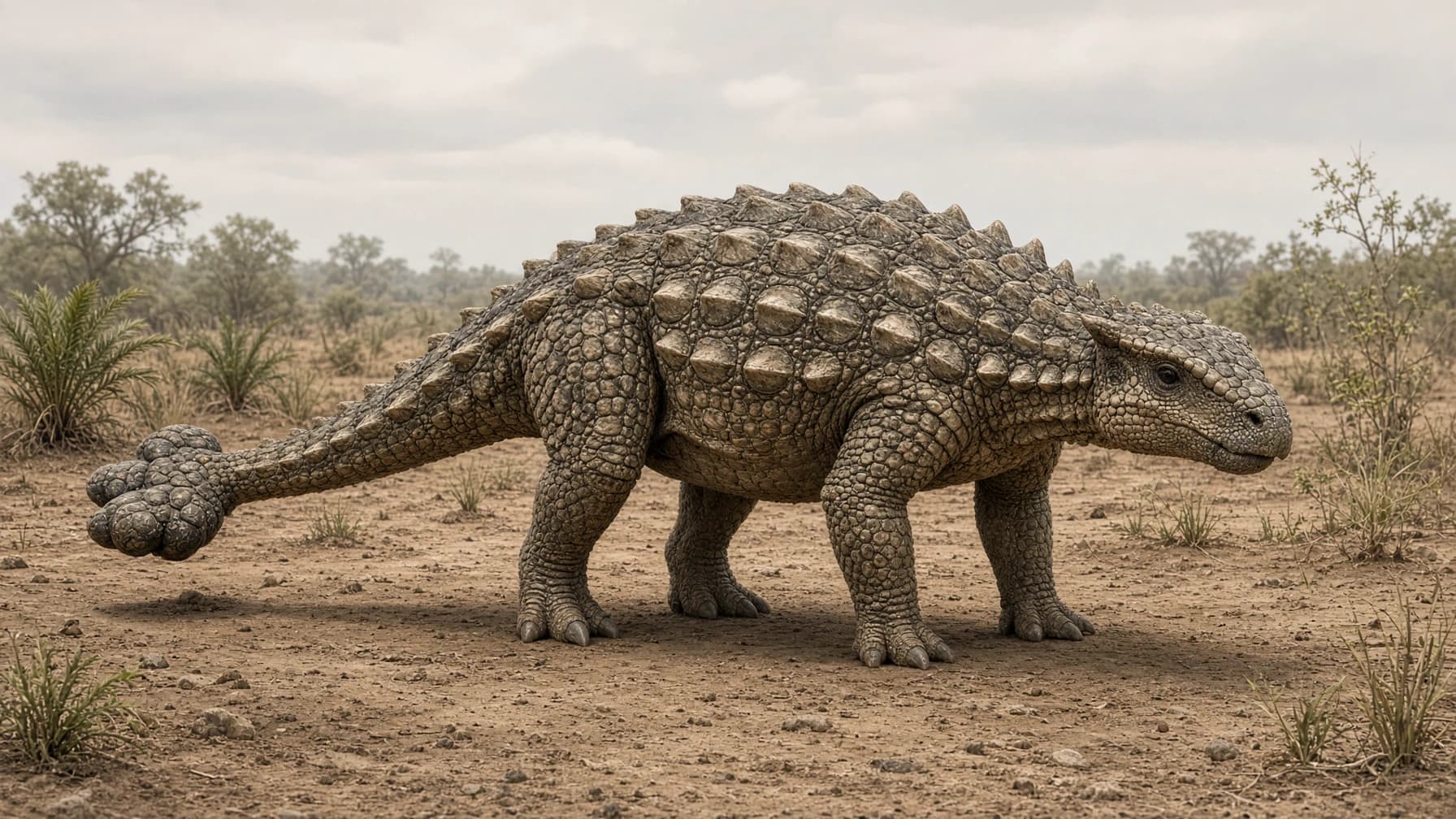 Reconstruction of Euoplocephalus, a medium herbivore ornithischian from the Cretaceous period.