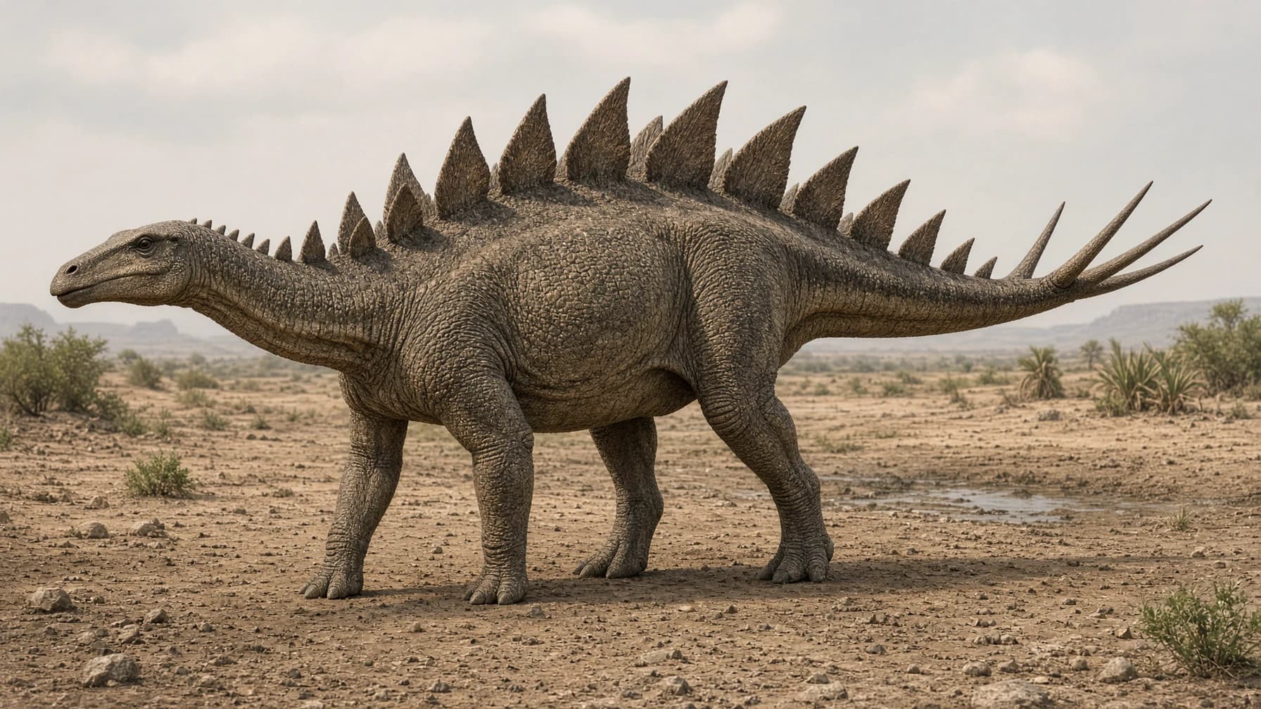 Reconstruction of Kentrosaurus, a medium herbivore ornithischian from the Jurassic period.