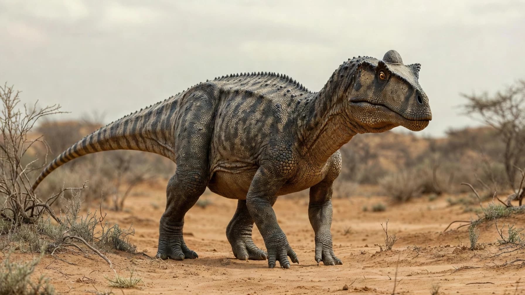 Reconstruction of Majungasaurus, a medium carnivore theropod from the Cretaceous period.