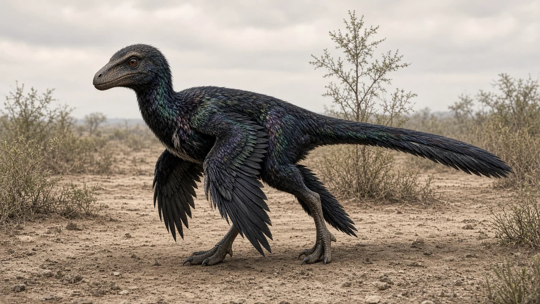Reconstruction of Microraptor, a small carnivore theropod from the Cretaceous period.