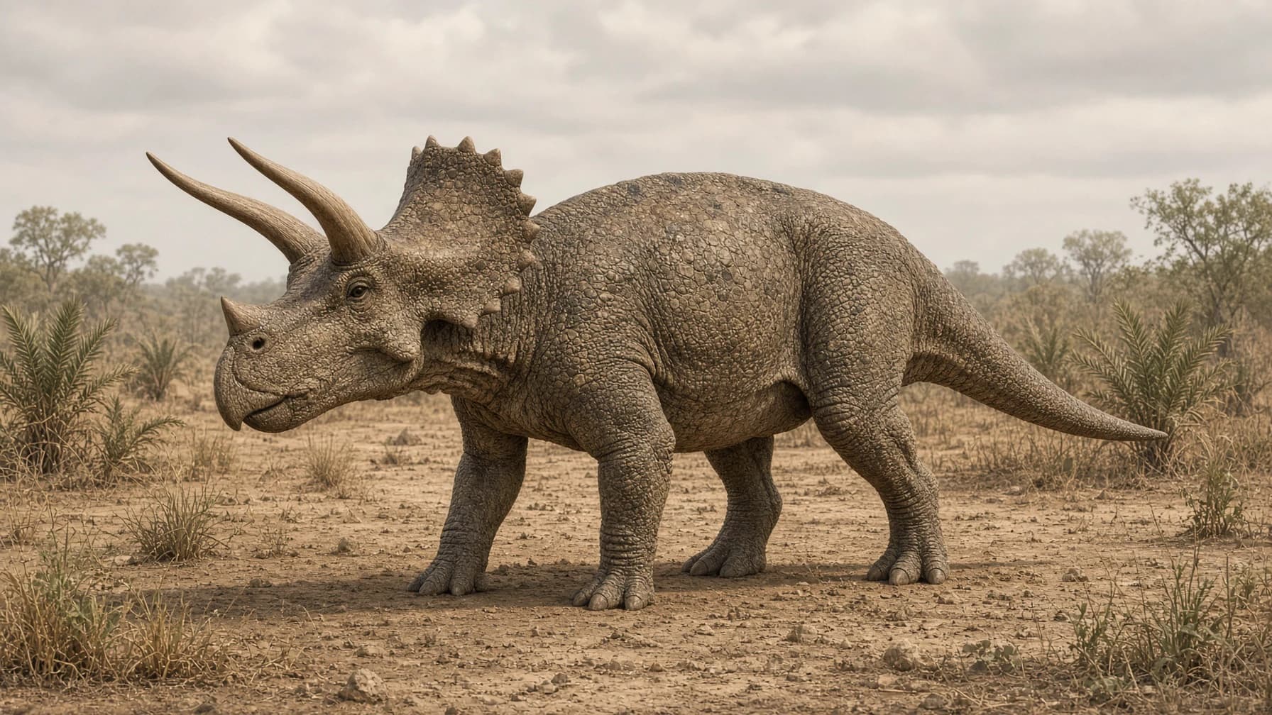 Reconstruction of Nasutoceratops, a medium herbivore ornithischian from the Cretaceous period.