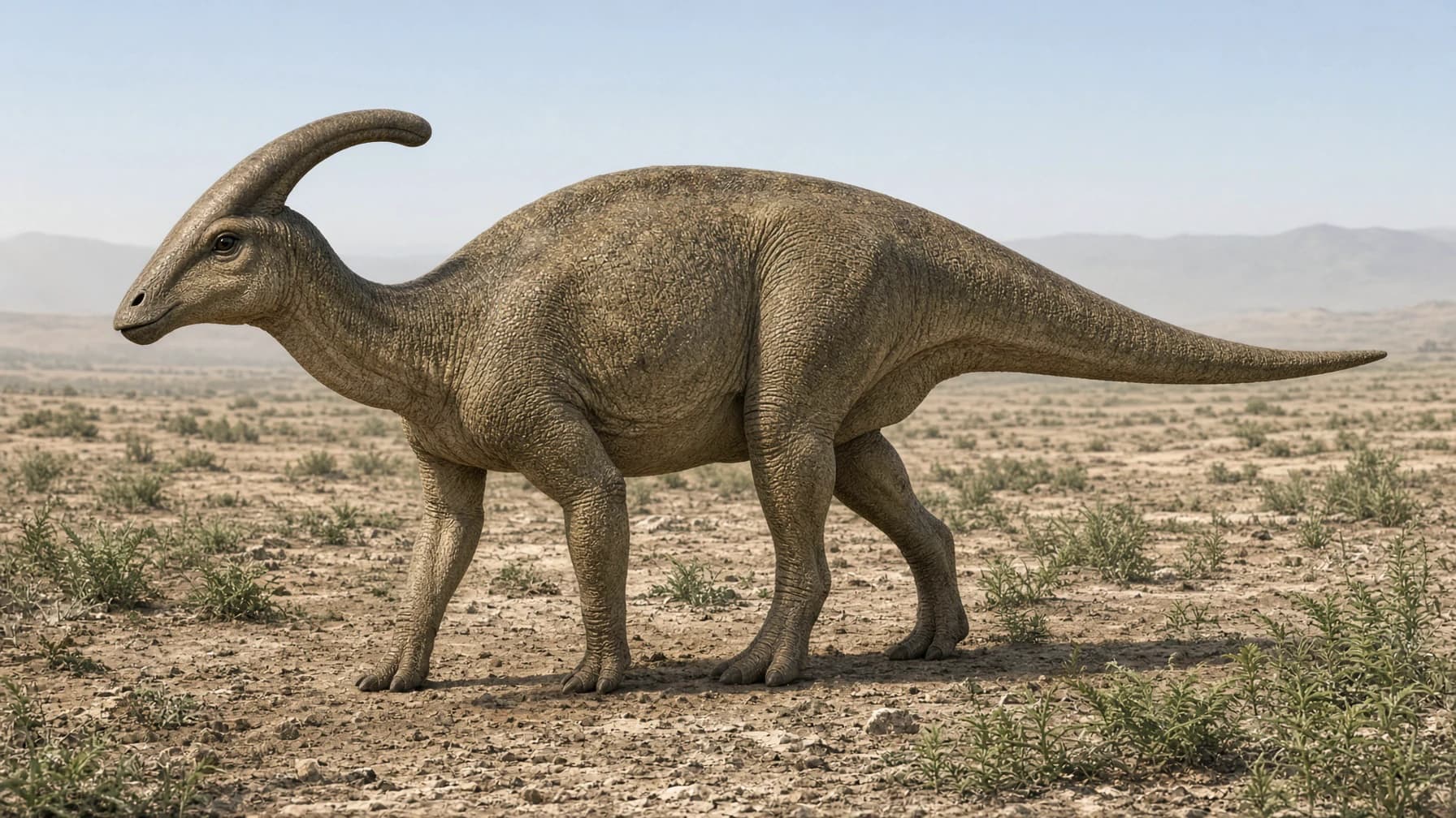 Reconstruction of Parasaurolophus, a medium herbivore ornithischian from the Cretaceous period.