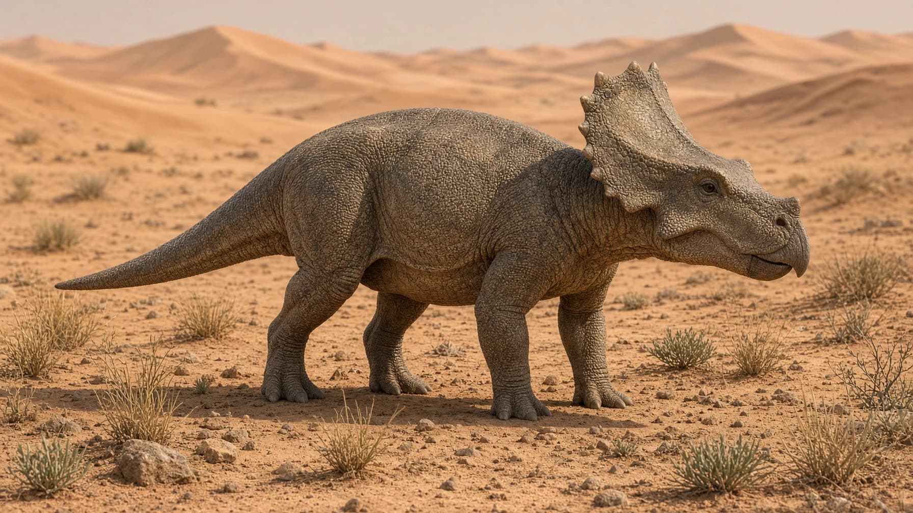 Reconstruction of Protoceratops, a small herbivore ornithischian from the Cretaceous period.