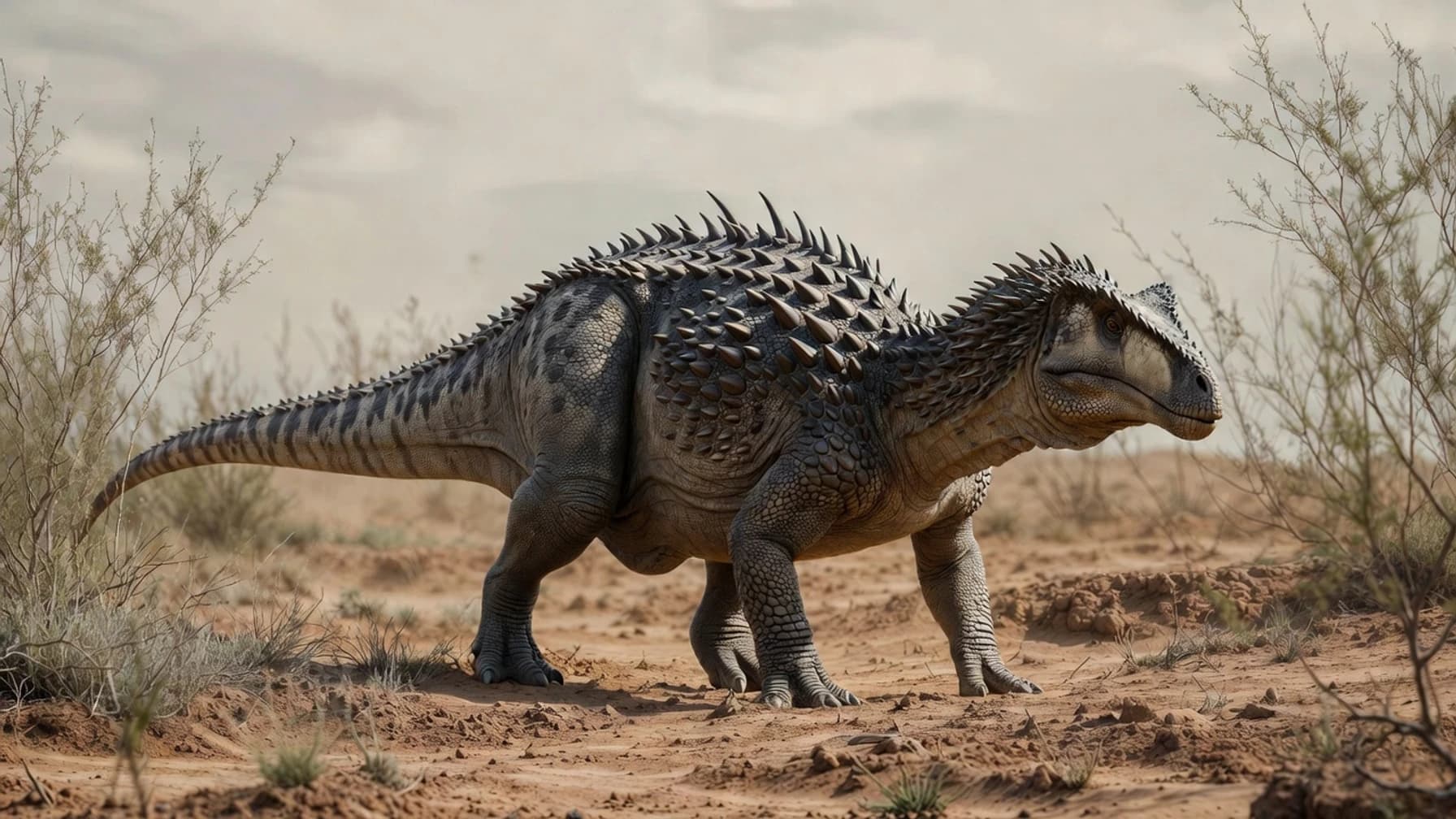 Reconstruction of Sauropelta, a medium herbivore ornithischian from the Cretaceous period.