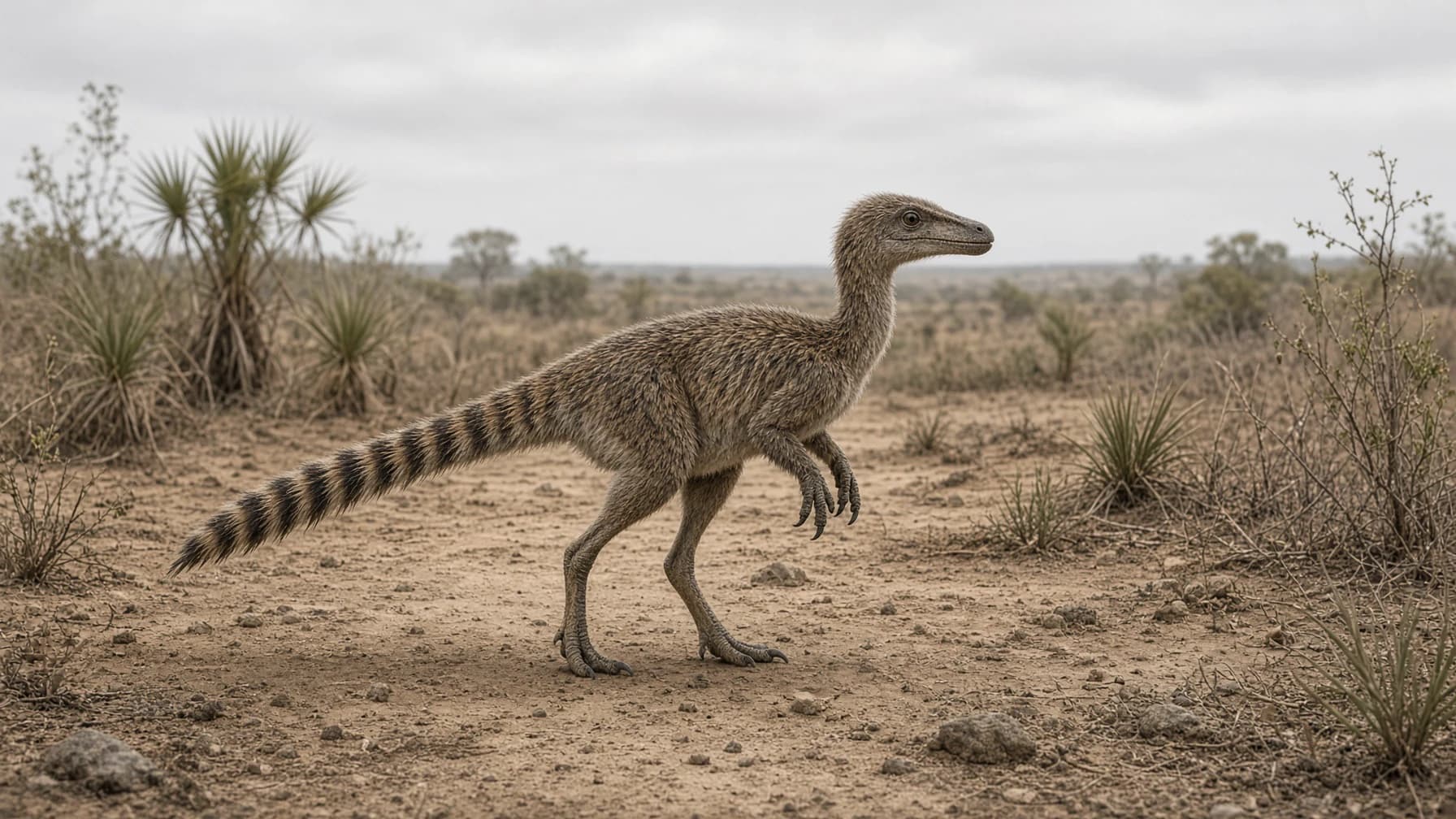 Reconstruction of Sinosauropteryx, a small carnivore theropod from the Cretaceous period.