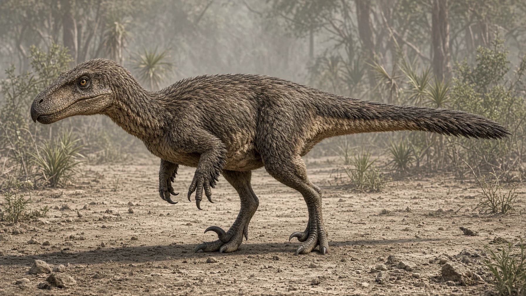 Reconstruction of Utahraptor, a medium carnivore theropod from the Cretaceous period.